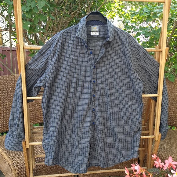 grey black blue check geometric patterned casual shirt - Picture 1 of 9